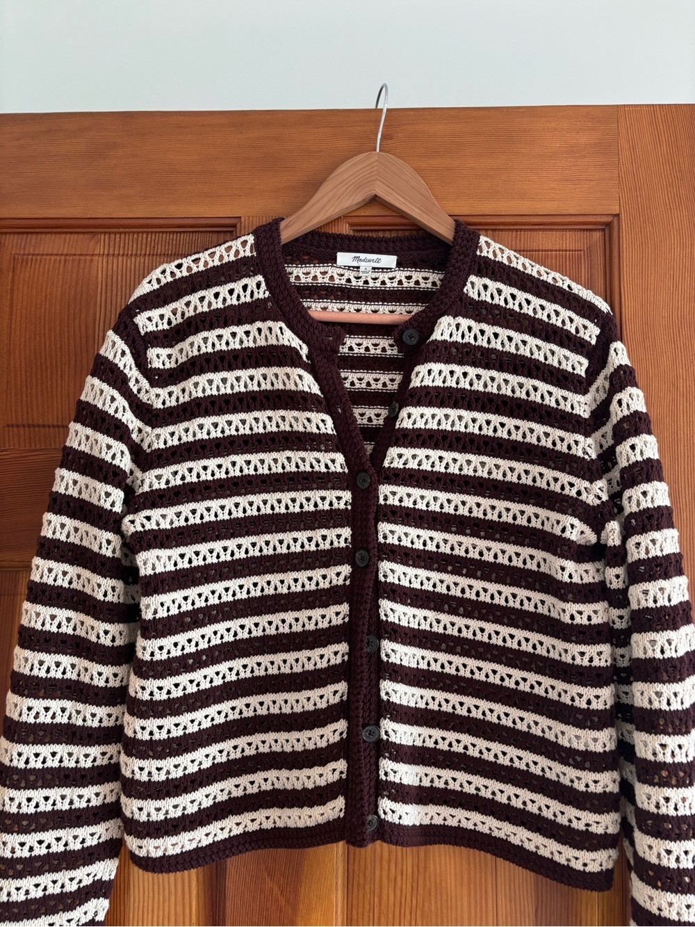 Madewell Brown & Cream Striped Open-Weave Cardigan